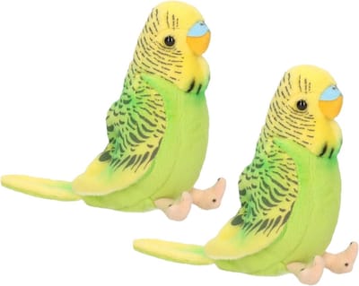 2x stuks pluche knuffel vogel Parkiet groen 11 cm - Grasparkieten