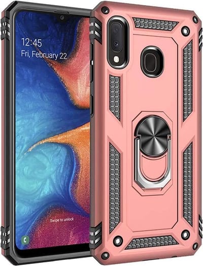 Anti-Shock Hybrid Ring Armor Hoesje Geschikt voor: Samsung Galaxy A20E - rose goud