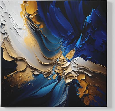Vierkant Canvas Schilderij - Abstract - Blauw Goud - 40x40x2 cm
