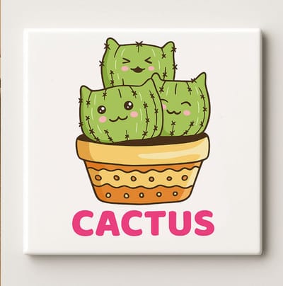 Schattige Cactus Kat Art Tegel – 15x15cm Keramische Wanddecoratie, Leuk Kawaii Plantenliefhebber Huisdecoratie