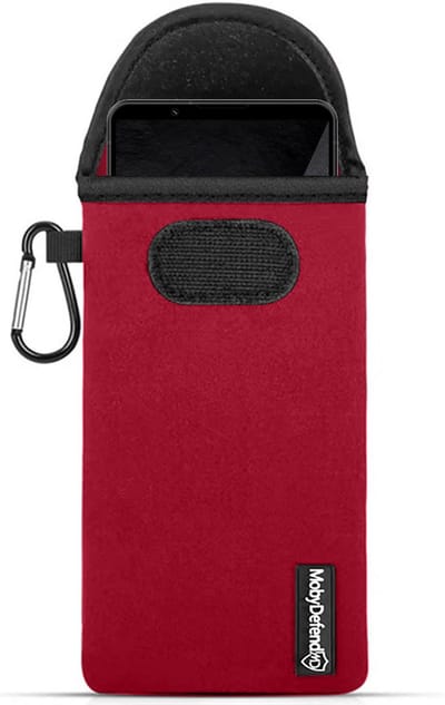 MobyDefend Hoesje - Geschikt voor Sony Xperia 1 VIII - Neopreen Pouch Met Karabijnhaak - Insteek - Riemlus - Rood