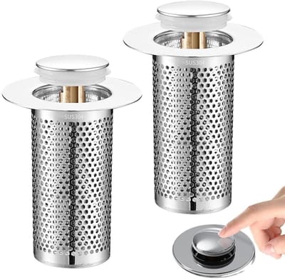 Dailygoods- Wastafelstoppen 2 stuks - Roestvrij Staal - Afvoerzeef - Pop-up - Universeel - Duurzaam ontwerp met filter - Afvoerstop