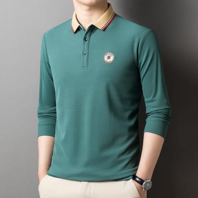 Herfst Nieuw Middenleeftijd Heren T-shirt met Lange Mouwen Heren Papa's Casual Losse Revers Heren Poloshirt voor Heren XXXXL blue
