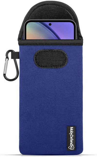 MobyDefend Hoesje - Geschikt voor Samsung Galaxy A54 - Neopreen Pouch Met Karabijnhaak - Insteek - Riemlus - Blauw