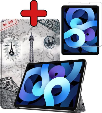 Hoesje - Geschikt voor Apple iPad Air 5 (2022) - 10.9 inch - 5e Generatie - M1 - Met Screenprotector - Hardcover Book Case - Trifold Bookcase Hoes - Hard Cover - Tablethoes - Eiffeltoren