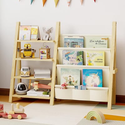 Speelgoed Organizer - Boekenkast Kinderen - Opruimen Spullen - 4 Planken - 75x97x24 cm - Onbehandeld Hout