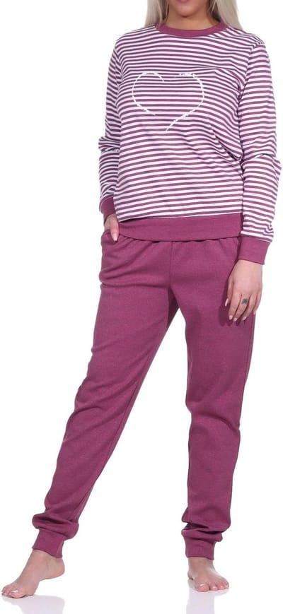 Normann dames badstof pyjama lange mouw met manchetten + hartjesmotief - ook in oversizes