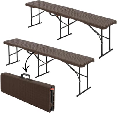 Inklapbare Bierbank - Tuinbank Set - Buiten Zitten - Rotan Look HDPE - 183 cm Lengte - Bruin