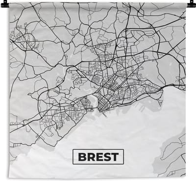 Wandkleed - Wanddoek - Brest - Frankrijk - Plattegrond - Kaart - Stadskaart - 180x180 cm - Wandtapijt