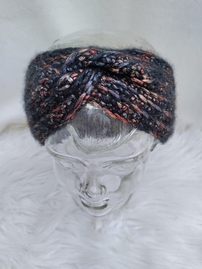 Handgemaakte haarband / hoofdband / oorwarmer in zwart, goud, brons glansgaren gehaakt