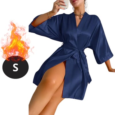 Bovista Satijnen Jurk - Slipdress - Pyama Dames - Badjas - Ochtendjas - Kimono - Erotisch - Kamerjas - Blauw S