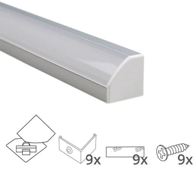 Ledstrip profiel hoek Slim line - compleet inclusief afdekkap van 4 meter - Led hoekprofiel 4M - 18 mm hoog - Wit