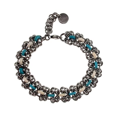 Unisex Armband met Natuurstenen Abacus Turkoois en wit, RVS, Handgemaakt door esde2 - Verstelbaar 16 - 19cm