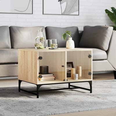 vidaXL - Salontafel - met - glazen - deuren - 68,5x50x50 - cm - sonoma - eikenkleurig
