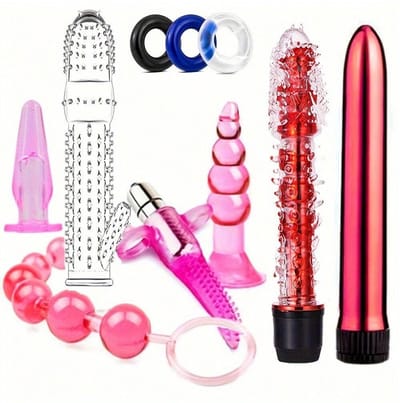 Oneay Anaal Plug Set – 10-delig Siliconen Buttplug Set met Verschillende Maten & Structuren – Inclusief Ballenketting & Cockringen – Beginners & Gevorderden – Ergonomisch, Flexibel & Huidvriendelijk – Intieme Wellness Set – Rood