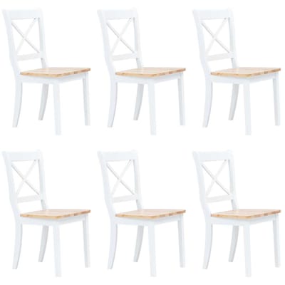 vidaXL - Eetkamerstoelen - 6 - st - massief - rubberwood - wit - en - naturel