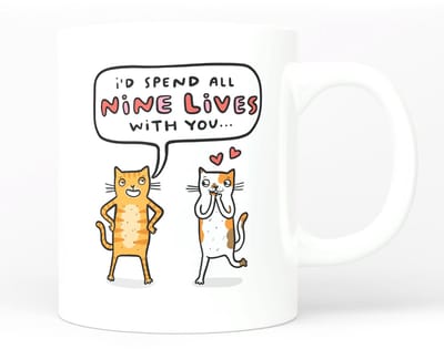 Creasowl® I’d Spend All Nine Lives With You Mok 325 ml – Valentijn Koffiemok met Tekst – Witte Keramische Mok – Cadeau voor Kattenliefhebbers