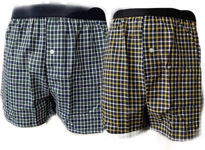 Embrator 2-stuks mannen Boxershorts geweven katoen donkerblauw/donkergroen/geel XL