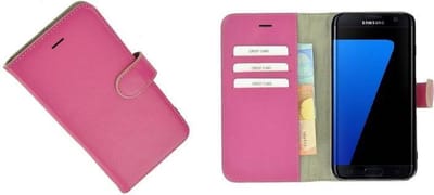 Pearlycase® Geschikt voor Samsung Galaxy S7 Edge Hoesje Echt Leder Wallet Bookcase Roze