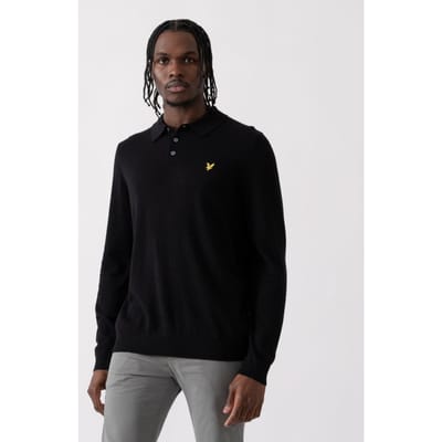 Lyle & Scott katoenen merino heren gebreide polo met lange mouwen