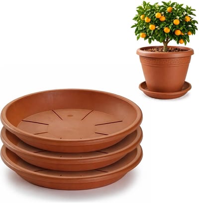 Plasticforte plantenpot onder schotel / opvang schaal - 3x - terracotta - dia 45 cm - Kunststof - voor een pot met dia 55/60 cm