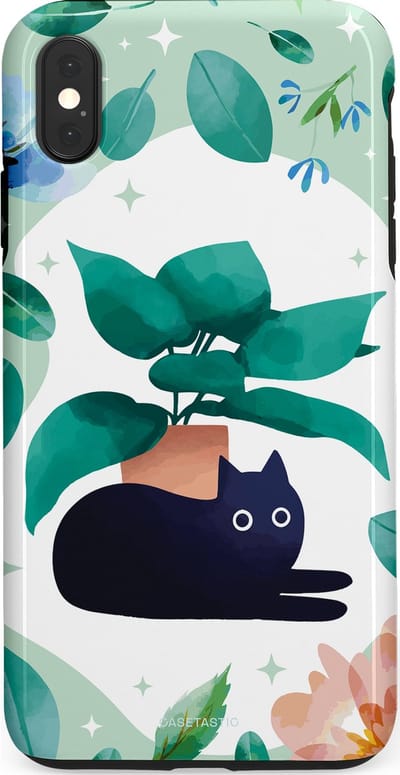 Casetastic hoesje geschikt voor Apple iPhone XS Max - Dubbellaagse bescherming - Plantenkat - Fashion Case - Lichtgrijs Turquoise Wit Mintgroen