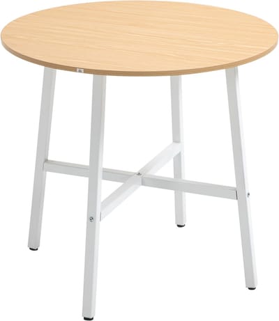 HOMCOM Eettafel Rond Spaanplaat met Stalen Onderstel - Antislip Voetjes - Naturel