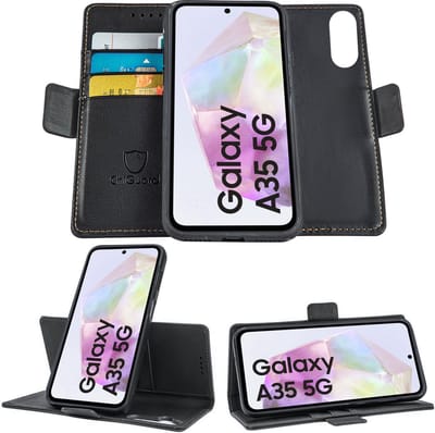 Geschikt voor Samsung Galaxy A35 - Book Case Hoesje - Uitneembaar Hoesje - Magnetische Sluiting - Portemonnee Rustic Zwart