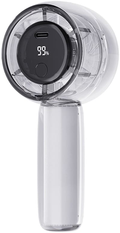 Handventilator met verlichting, draagbare oplaadbare ventilator met C-aansluiting, inclusief draagkoord, lichtgewicht mini-handventilator met LED-display en snelheidsregeling, (grijs).
