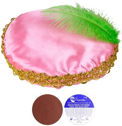 Pieten verkleedsetje - Pieten baret/muts - roze - inclusief roetveeg schmink - bruin