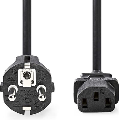 Nedis Stroomkabel - Type F (CEE 7/7) Male - IEC-320-C13 - Recht - Recht - Vernikkeld - 10.0 m - Rond - PVC - Zwart - Label