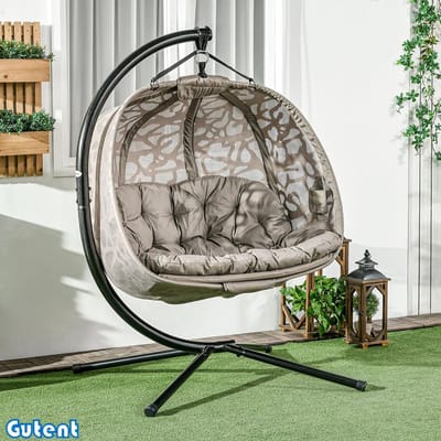 Gutent Hangstoel-2 Zitters-Vouwbare Zitmand-Groot Zitkussen-Zand-130 x 103 x 172 cm