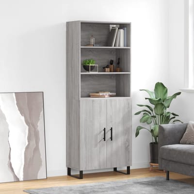 vidaXL - Hoge - kast - 69,5x34x180 - cm - bewerkt - hout - grijs - sonoma - eikenkleurig