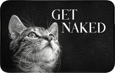 WC mat 80x50 cm - Antislip - Kat - Dieren - quote - Get naked - Zwart - Toiletmat - Vloermat - Douchemat - Toilet tapijt - Toiletmatten