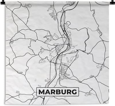 Wandkleed - Wanddoek - Plattegrond - Kaart - Marburg - Stadskaart - 120x120 cm - Wandtapijt