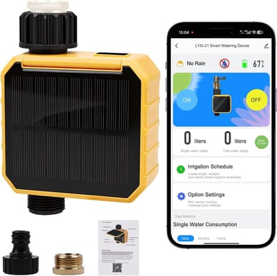 WiFi zonne-irrigatietijd - slimme app-afstandsbediening, watertimer, programmeerbare automatische slangregelaar voor buiten of tuingazon besproeiing - 1 stopcontact