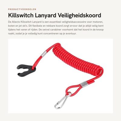 Dailygoods- Killswitch Lanyard Waterdicht - Flexibel/Verstelbaar - Draaihaak - Motor/Boot - Veiligheidskoord - Hoogwaardige Materialen - Veiligheidslanyard
