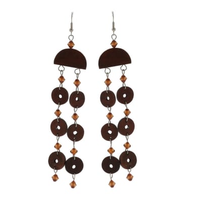 Behave - Lange oorhangers boho stijl hout bruin natuurlijk effect 13 cm