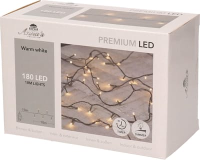 Anna's Collection Kerstverlichting - 180 LED lampjes - warm wit - 18 m - kerstlampjes - lichtsnoer