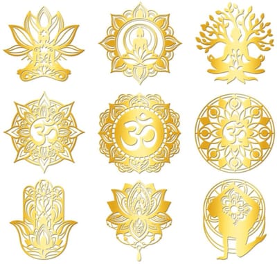 ZEYNOMAX- Decoratiestickers 9 stuks - Gouden Zelfklevende Stickers - Heilige Geometrie - Waterdicht - Plakboeken - Doe-het-zelf Knutselen - 4 x 4 cm