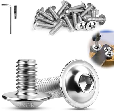 M6 x 8 mm lenskopschroeven roestvrij staal 30 stuks platte kopschroeven M6 binnenzeskant ISO 7380-2 schroeven met flens A2 V2A metrisch volledige schroefdraad voor meubelproductie