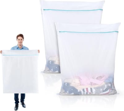 Famanu - Waszakken Groot 90 x 110 cm 2 Stuks Mesh Waszakjes XXL Wasmachine Tas Wasnetten met Rits voor Jas Jurk Beddengoed Deken Laken Quilt Tapijt Gordijnen Donsjack Reisorganisator
