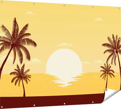 Gards Tuinposter Zonsondergang met Palmbomen - Abstract - 160x120 cm - Tuindoek - Tuindecoratie - Wanddecoratie buiten - Tuinschilderij