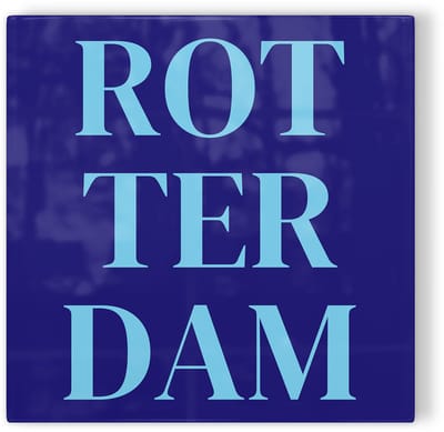 Tegeltje Rotterdam - donkerblauw lichtblauw - tegeltje stad - tegeltje met tekst