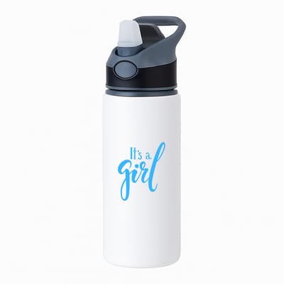 Hacebo® - It's a Girl waterfles met rietje zwart - Baby - Kersverse ouders - Geboorte kraamcadeau meisje - babyshower - water fles - 650ML