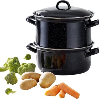 Stalen Stoompot – Stoompan – Stoomkokers – Stoomkoker Baby – Stoom Koker – met Pan - 18 cm – 3-Delig - Zwart
