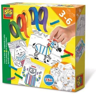 SES Creative – Ik Leer Plakken – Montessori Speelgoed – 5 Rollen Gekleurde Plaktape – 16 Opdrachtkaarten – Vanaf 3 jaar