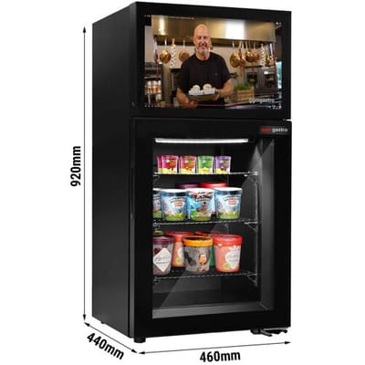 GGM Gastro Minibar-Tiefkühlschrank - 460mm - mit 1 Glastür & eingebautem 19 Zoll LCD-Display Zwart