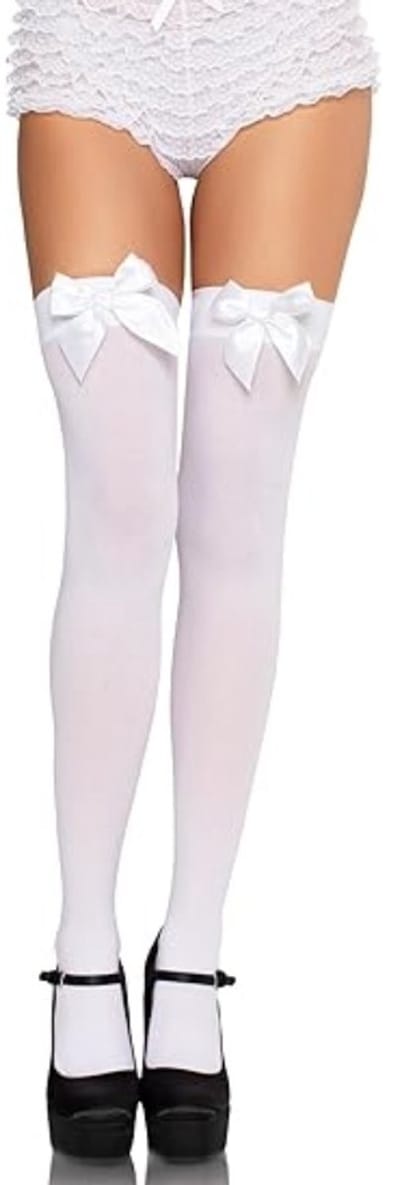 Daity 1 paar - Kousen - satijnen dameskousen tot over de knie met strik - slouchkousen (50 cm)