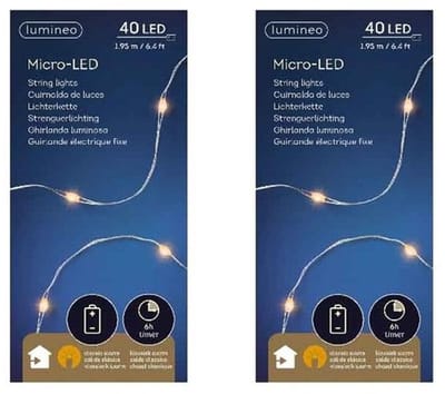 Lumineo draadverlichting lichtsnoer - 6x - zilver - 40 led lampjes - warm wit - 195 cm - timer - kerstverlichting - op batterijen - zilverdraad
